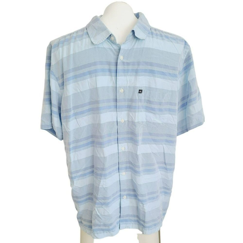 Quiksilver Mens Light Blue Striped Short Sleeve Button Down Shirt Large